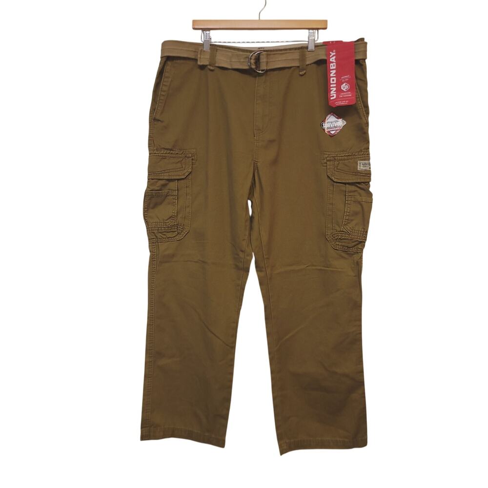 Unionbay Cargo Pants Size 42 x 30 Mens Brown Khaki Utility Pants Belt New Work
